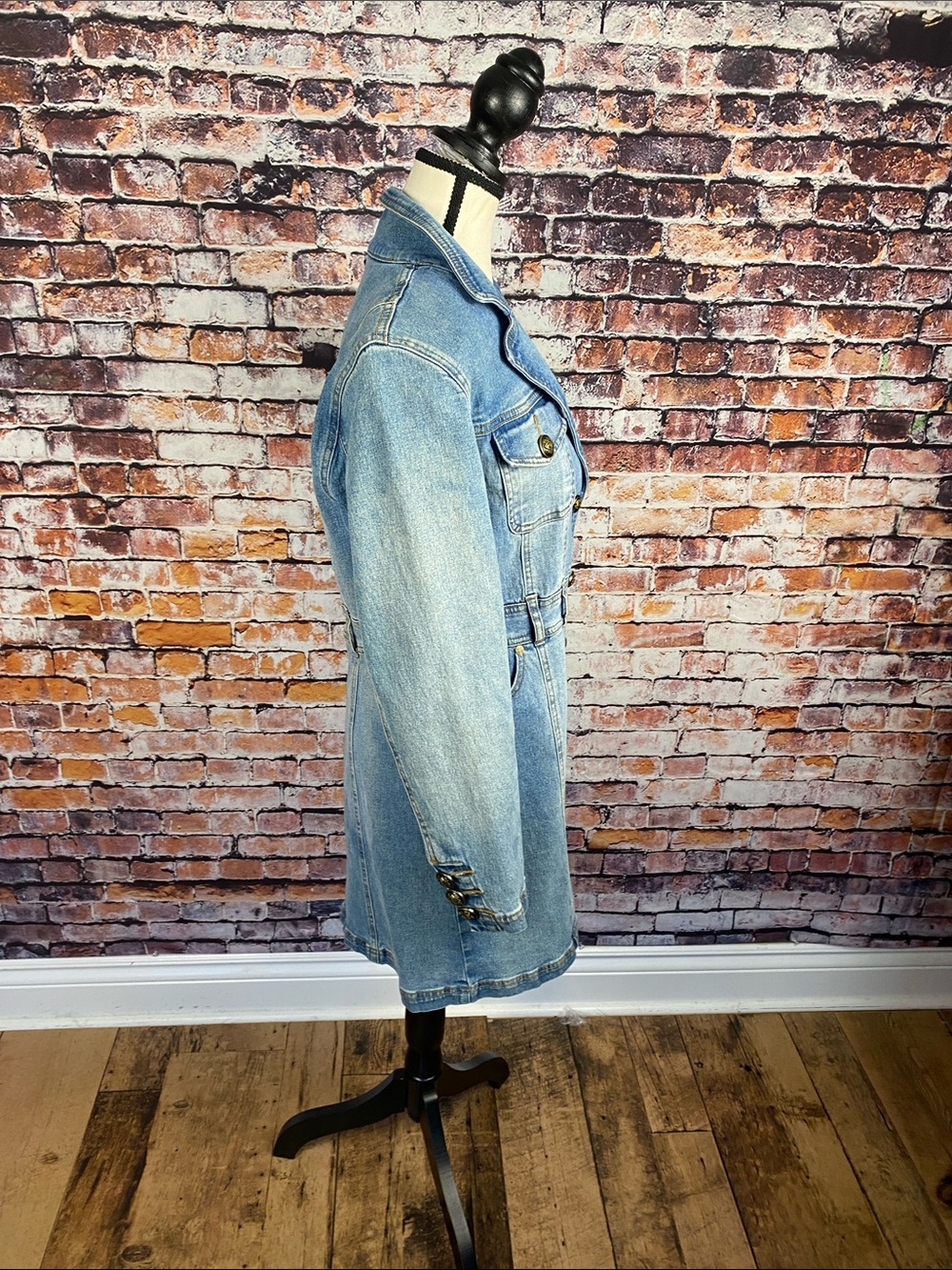 Diane Gilman Vintage Light Blue Long Denim Jacket with Button Front Sz S - Picture 9 of 13